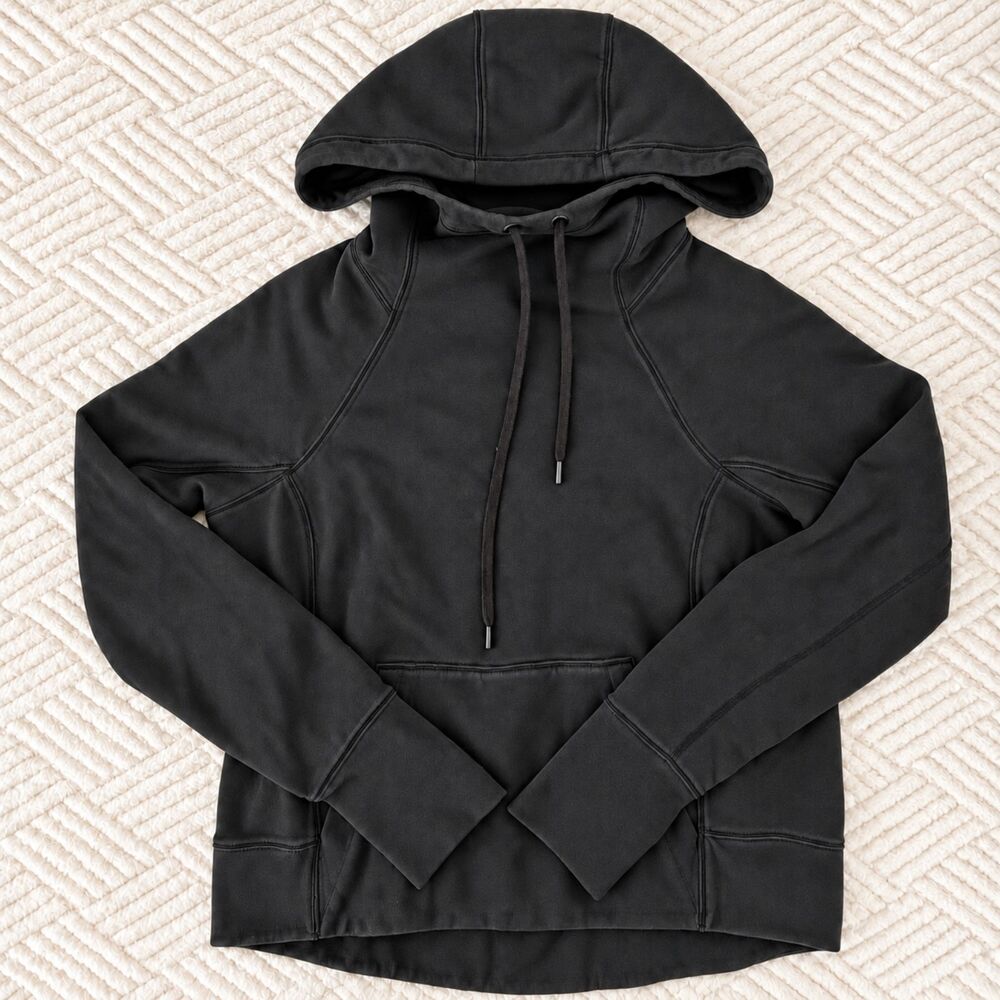 Athleta Women's Size S Black Pullover Hoodie Thumbholes Kangaroo Pocket Yoga